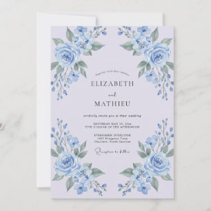 Convite Casamento Floral Azul Pó