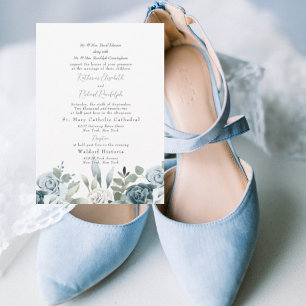 Convite Casamento Floral Azul Poeirento Ambos os Pais Bran