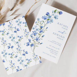 Convite Casamento Floral Azul Poeirento Elegante