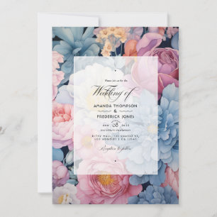 Convite Casamento Floral Azul Poente e Bege