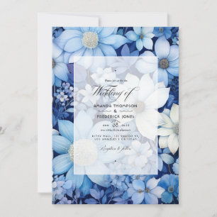 Convite Casamento Floral Azul Poento e Branco