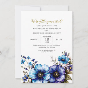 Convite Casamento Floral Azul-Púrpura-Cor-de-Água Elegante