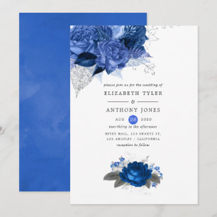 Convite Casamento Floral Azul Real e Prata