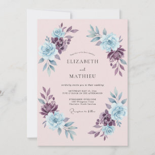 Convite Casamento Floral Azul Roxo Púrpura Empoeirado