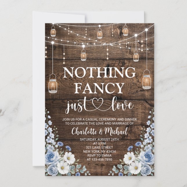 Convite Casamento Floral Azul Rústico Nada Chique Só Amor (Frente)