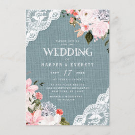 Convite Casamento Floral Azul Rústico Ruptura e Raça