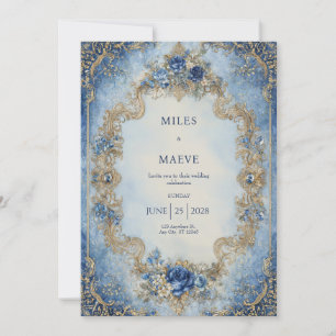 Convite Casamento Floral Azul Safira Vitoriano Regal Doura