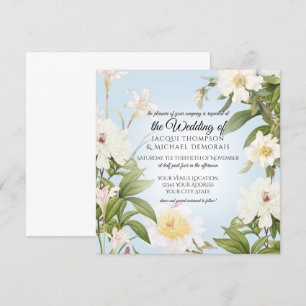 Convite Casamento Floral Azul Sky Sky, Rosa Branca