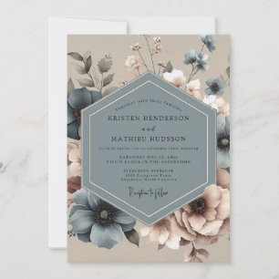 Convite Casamento Floral Azul Sombrio