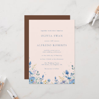 Convite Casamento Floral Azul Terracota Moderna