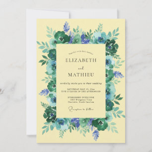 Convite Casamento Floral Azul Turquesa Caprichoso