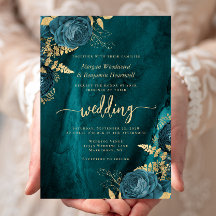 Casamento Floral Azul Turquesa Dourado Elegante