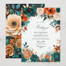 Casamento Floral Azul Turquesa, Laranja Queimada e