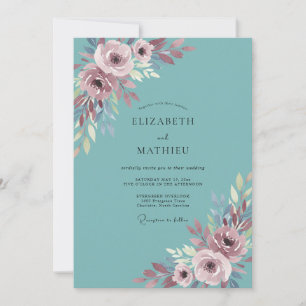 Convite Casamento Floral Azul Turquesa Malva