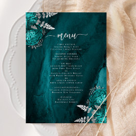 Convite Casamento Floral Azul Turquesa Prateado Elegante