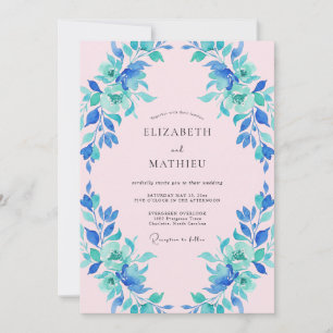 Convite Casamento Floral Azul Verde Pintado