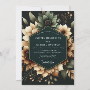 Convite Casamento Floral Azul- Verde Sombrio