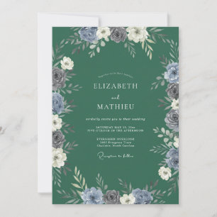 Convite Casamento Floral Azul Verdejante Floresce