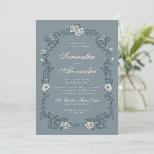 Convite Casamento Floral Azul Vintage