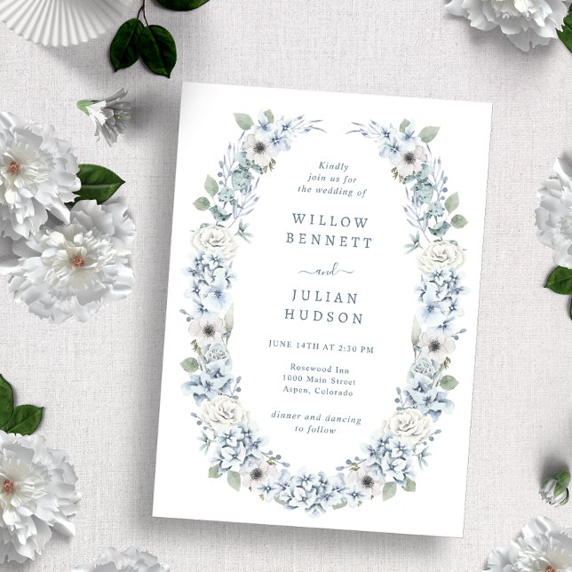 Convite Casamento Floral Azul Vintage (Criador carregado)