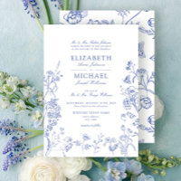 Casamento Floral Azul-Vintage, Francês Elegante