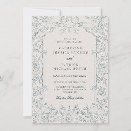 Convite Casamento Floral Azul Vitoriano Elegante