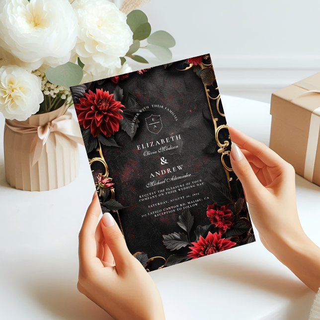 Convite Casamento Floral Barroco Escuro (Criador carregado)
