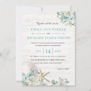 Convite Casamento Floral Beach Driftwood
