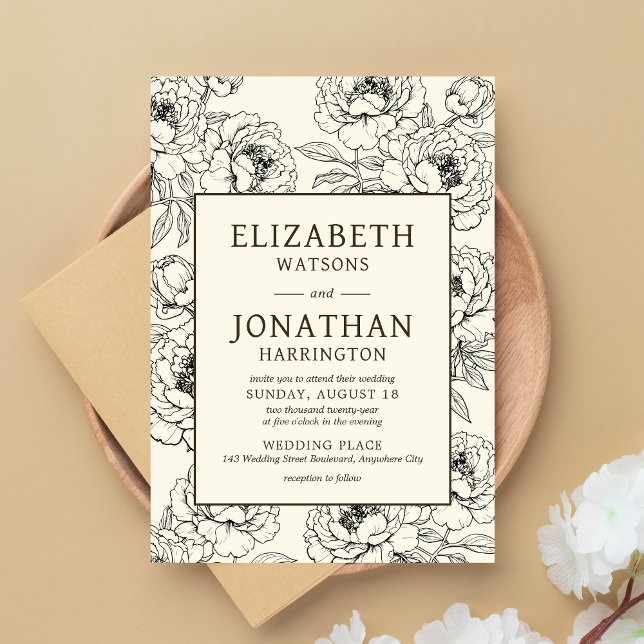 Convite Casamento Floral Bege (Floral Beige Wedding Invitation)