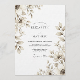 Convite Casamento Floral Bege