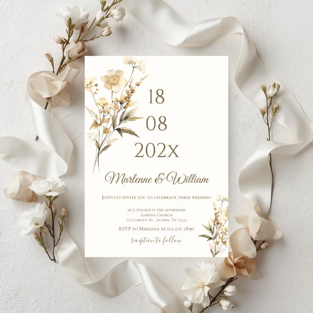 Convite Casamento floral bege Boho (Criador carregado)