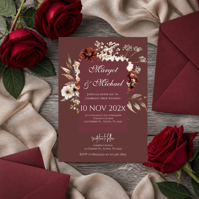 Convite Casamento floral bege Boho (Criador carregado)