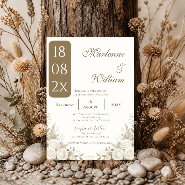 Convite Casamento floral bege Boho (Criador carregado)