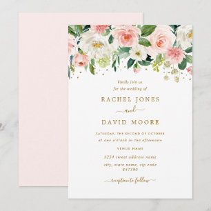 Convite Casamento Floral Bege Dourado