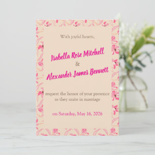 Convite Casamento Floral Bege e Rosa Bege Elegante