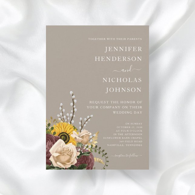 Convite Casamento Floral Bege Elegante (Criador carregado)