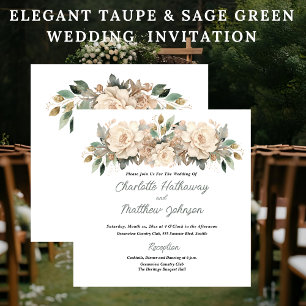 Convite Casamento Floral Bege Elegante com Verde Sage