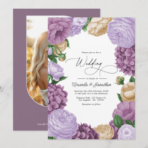 Convite Casamento Floral Bege, Fumaça Lavanda e Champagne