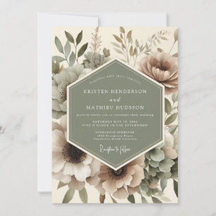 Convite Casamento Floral Bege na Floresta