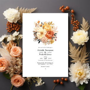 Convite Casamento Floral Bege, Pêssego e Areia