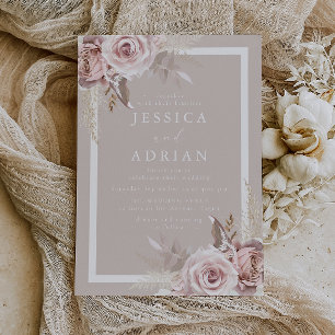 Convite Casamento Floral Bege Rosa & Bege Exquisito