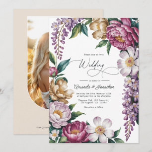 Convite Casamento Floral Bege Rosa, Dourado Champanhe e Br