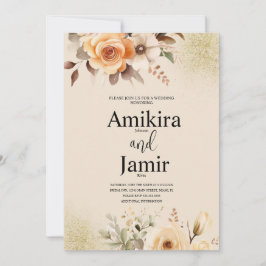 Convite Casamento Floral Beige Peach Dreamy Watercolor