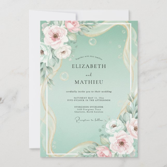 Convite Casamento Floral Beijo de Hortelã (Frente)