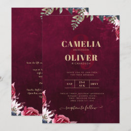 Convite Casamento Floral Berry Wine