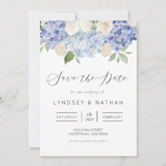Convite Casamento Floral Blue Hydrangea Salvar a Data