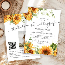 Convite Casamento floral boêmio com girassóis preto e bran