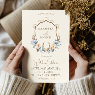 Convite Casamento Floral Boêmio Country Crest Ocidental