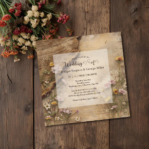 Convite Casamento Floral Boêmio de Madeira Rústica