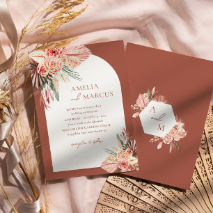 Convite Casamento Floral Boêmio Terracota e Marfim